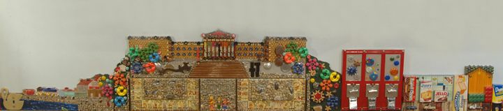 A gum ball machine, light switch in the shape of a swan, toys and more are used to create the Philadelphia Museum of Art, Fairmount Park and there surrounds