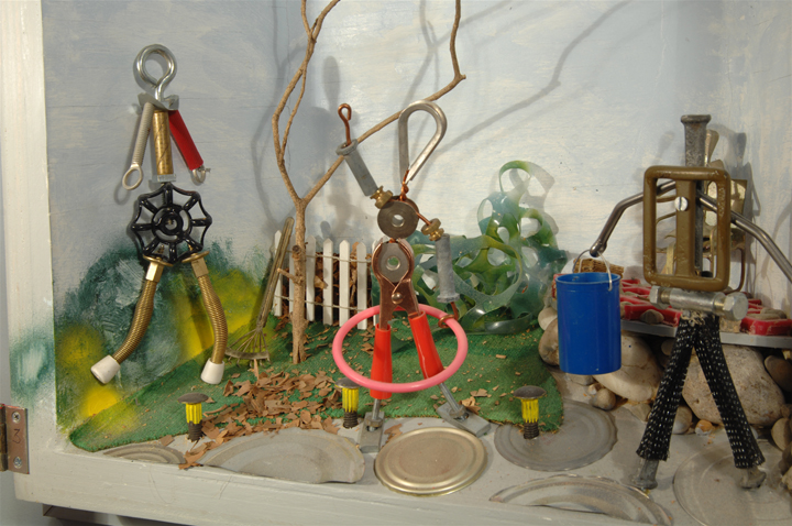 Compost and recycling are encouraged in this diorama 